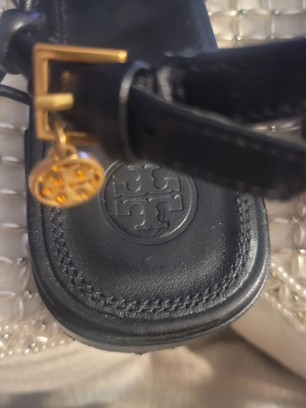 Tory Burch Black Gladiator Sandals with Gold Hardware